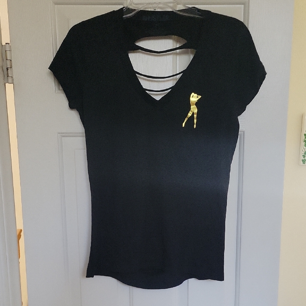 Hustler Hollywood Black and Yellow Fitted T-Shirt with Cut Out Design